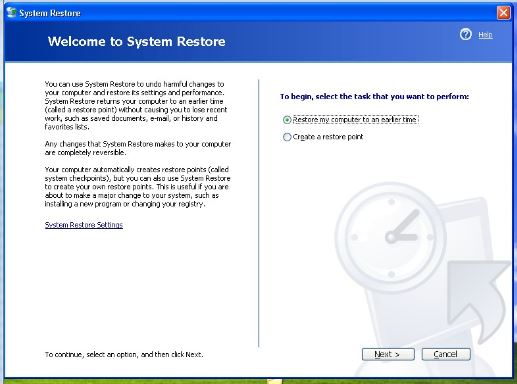 Windows XP der Punkt, an dem die Systemwiederherstellung erfolgt