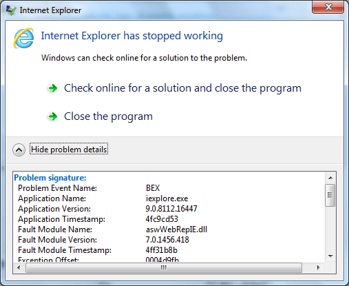 Internet Explorer 8 Has Stopped Working In Vista